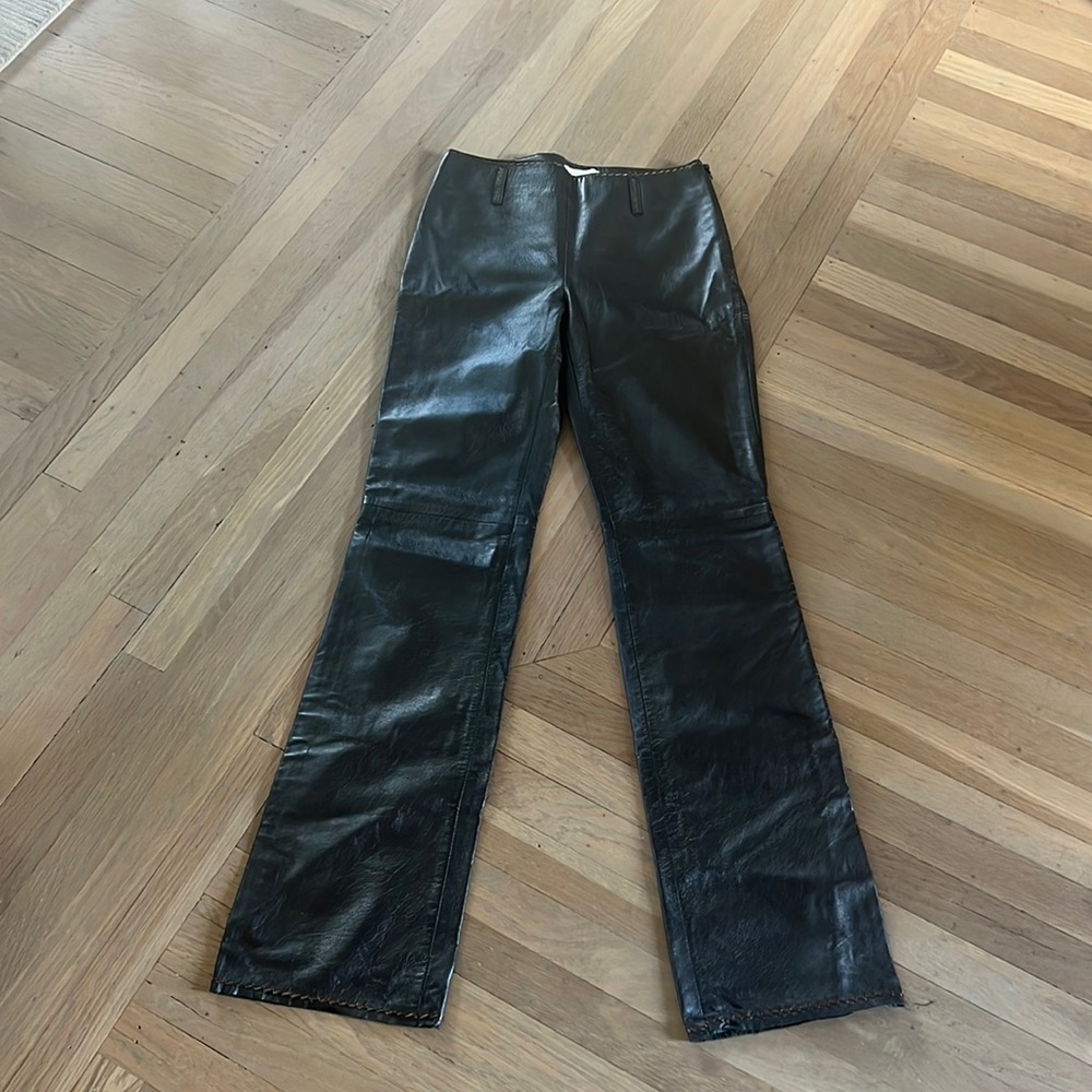 90’s Iceberg Leather Pants Gold Trim Gem